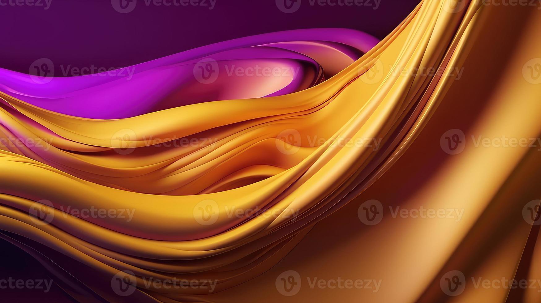 Abstract Background with 3D Wave Bright Gold and Purple Gradient Silk Fabric. photo