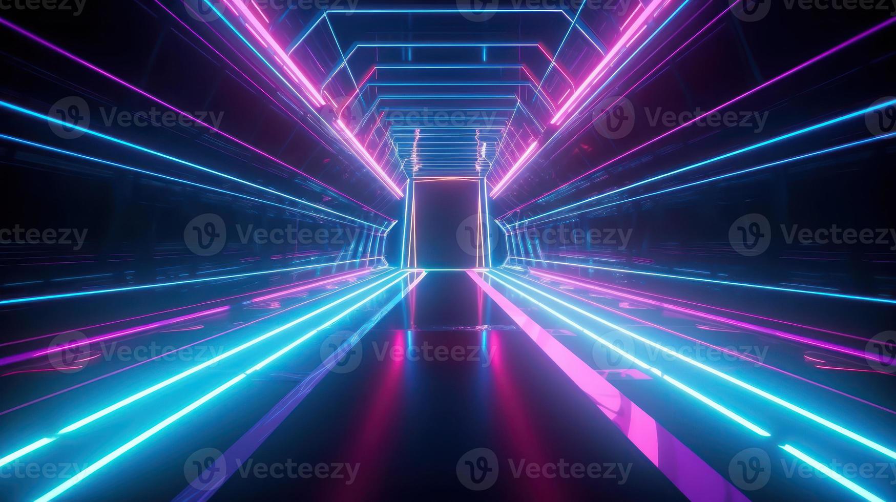 Abstract neon lights tunel background with pink and blue laser rays glowing lines 3d render. photo