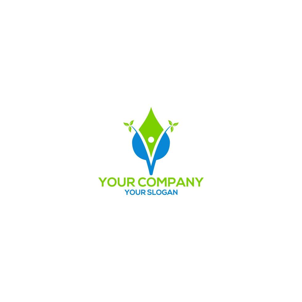 V Man with water and leaf logo design vector