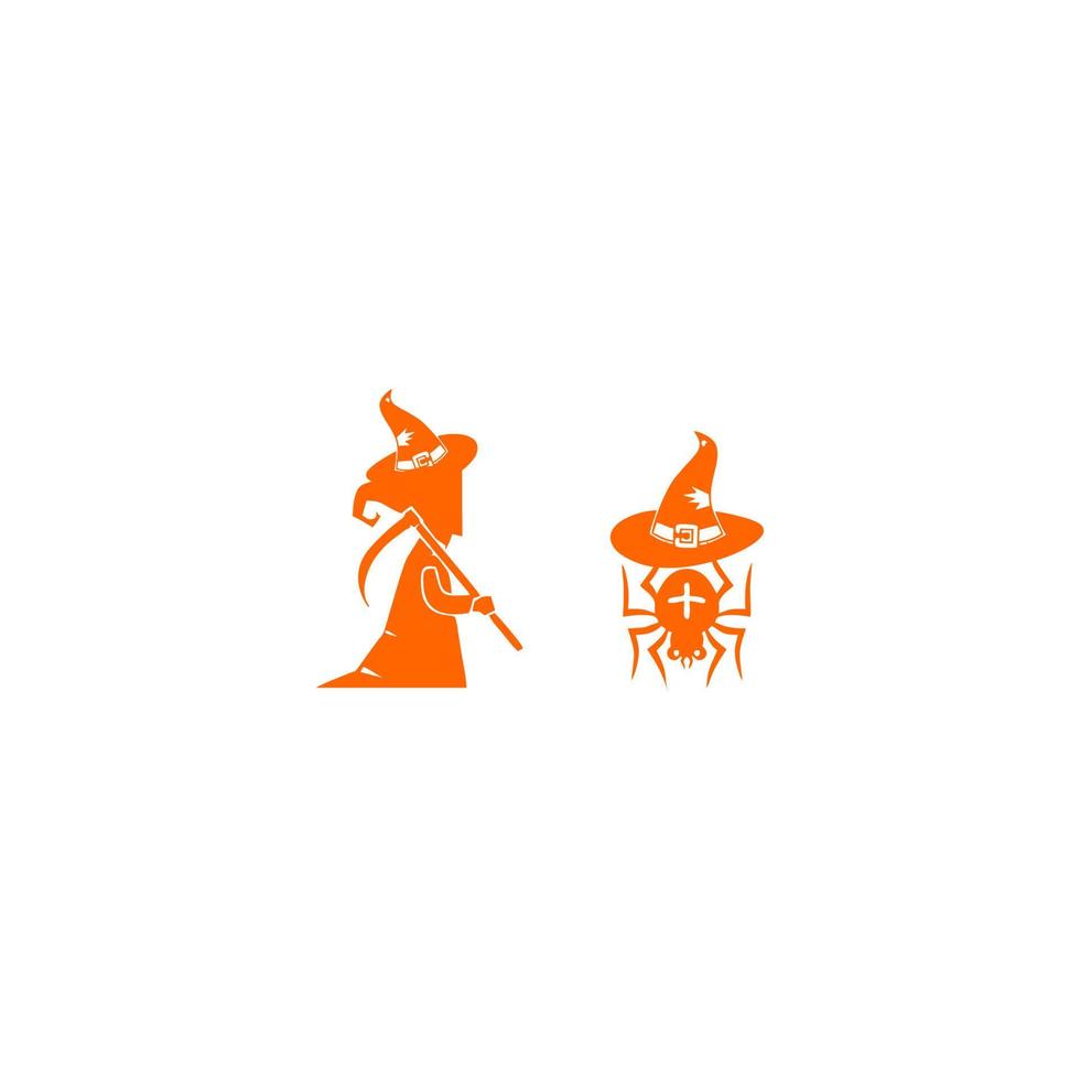 Witch And Spider Hallowen Set Template Vector