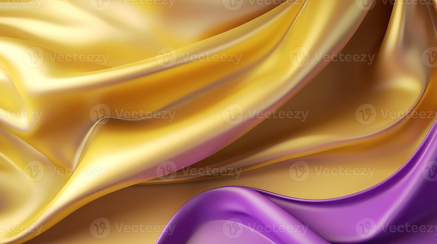Abstract Background with 3D Wave Bright Gold and Purple Gradient Silk Fabric. photo