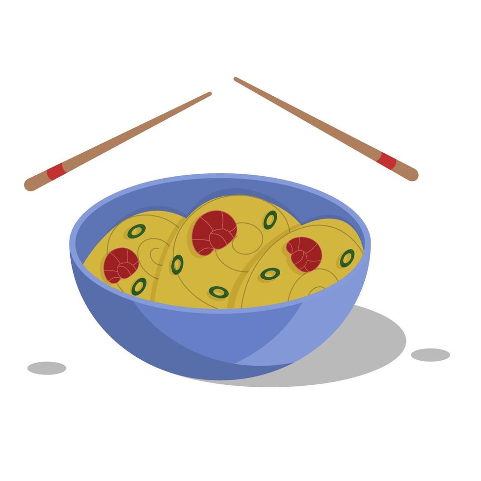 Bowl with ramen and chopsticks. vector