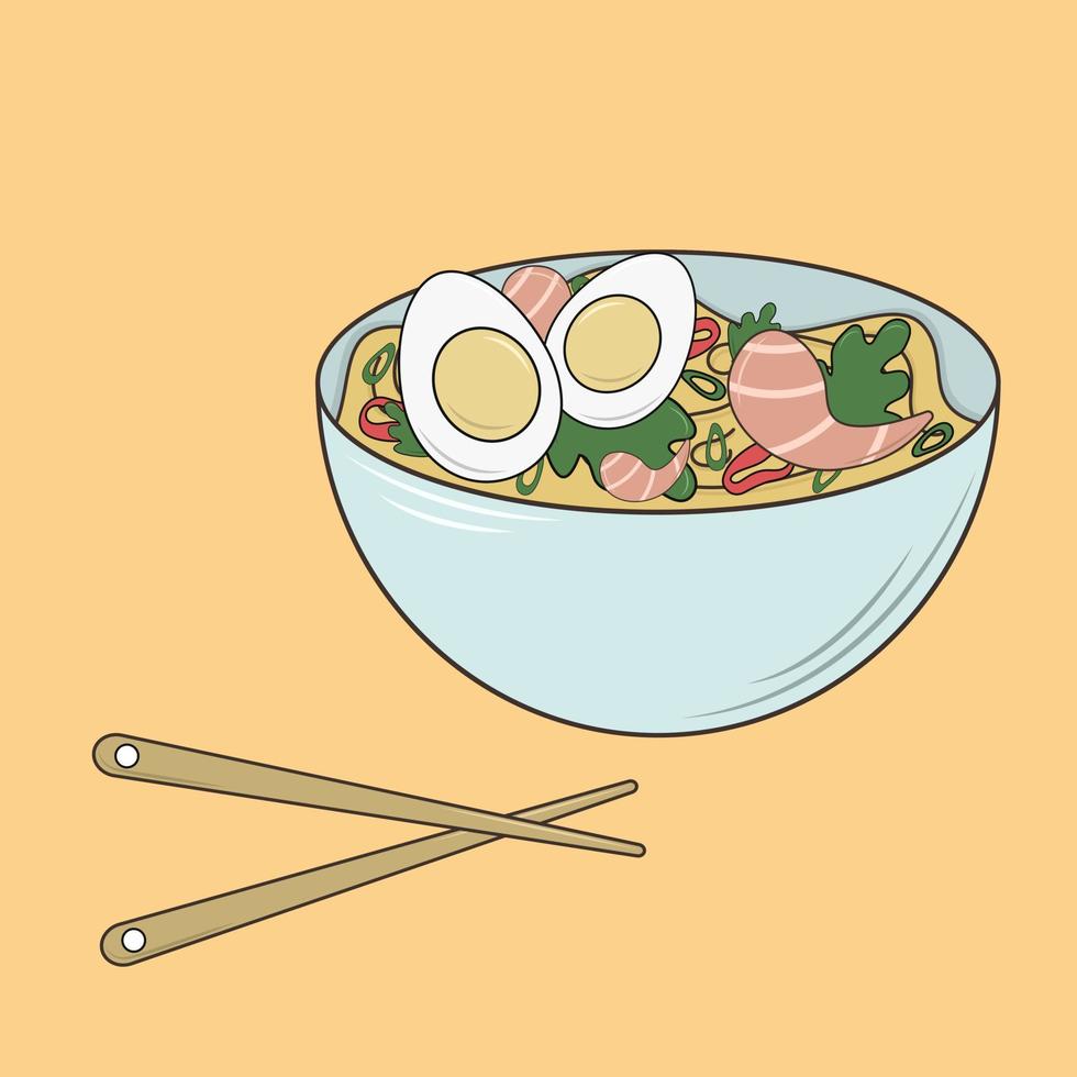 Bowl with ramen and chopsticks. Illustration on the theme of asian food vector