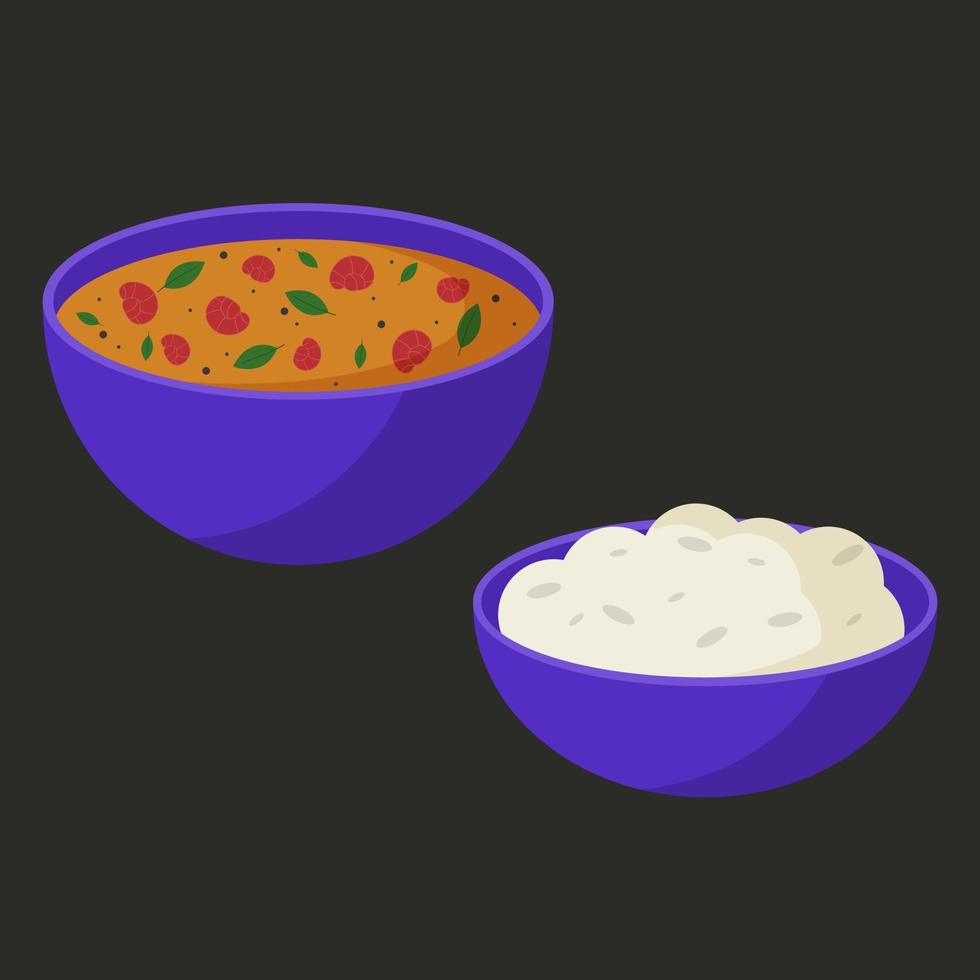 Tom yam with shrimps and rice. Illustration on Asian food theme vector