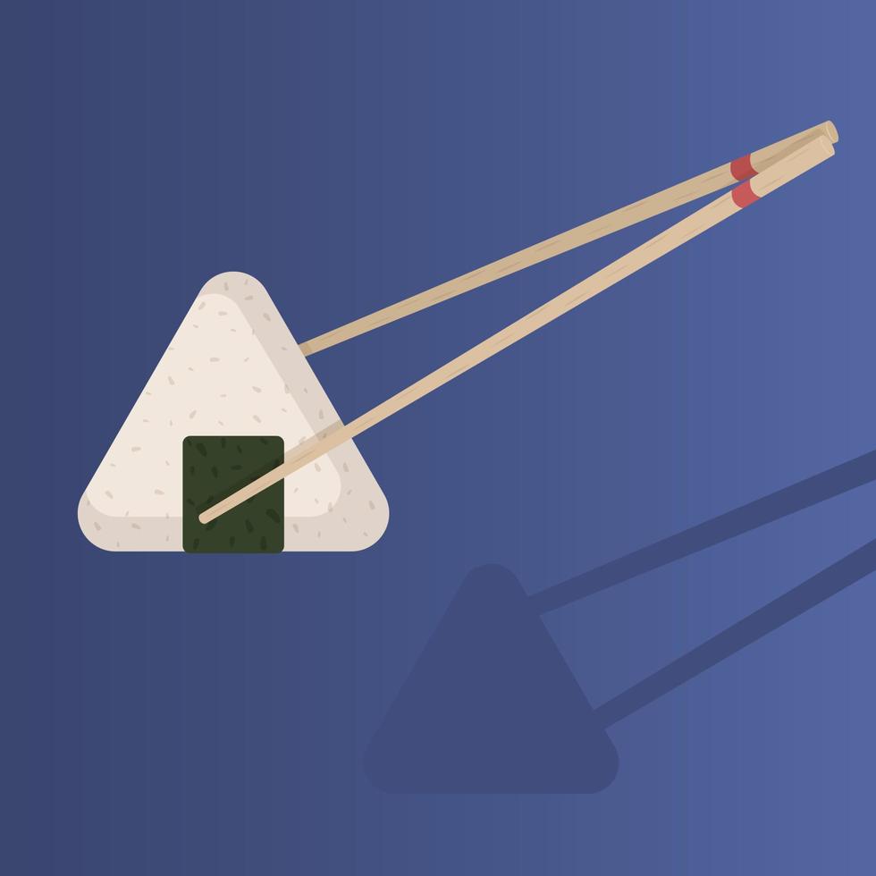 Japanese cuisine dish onigiri with rice and nori and chopsticks for sushi. Asian food illustration on gradient background vector