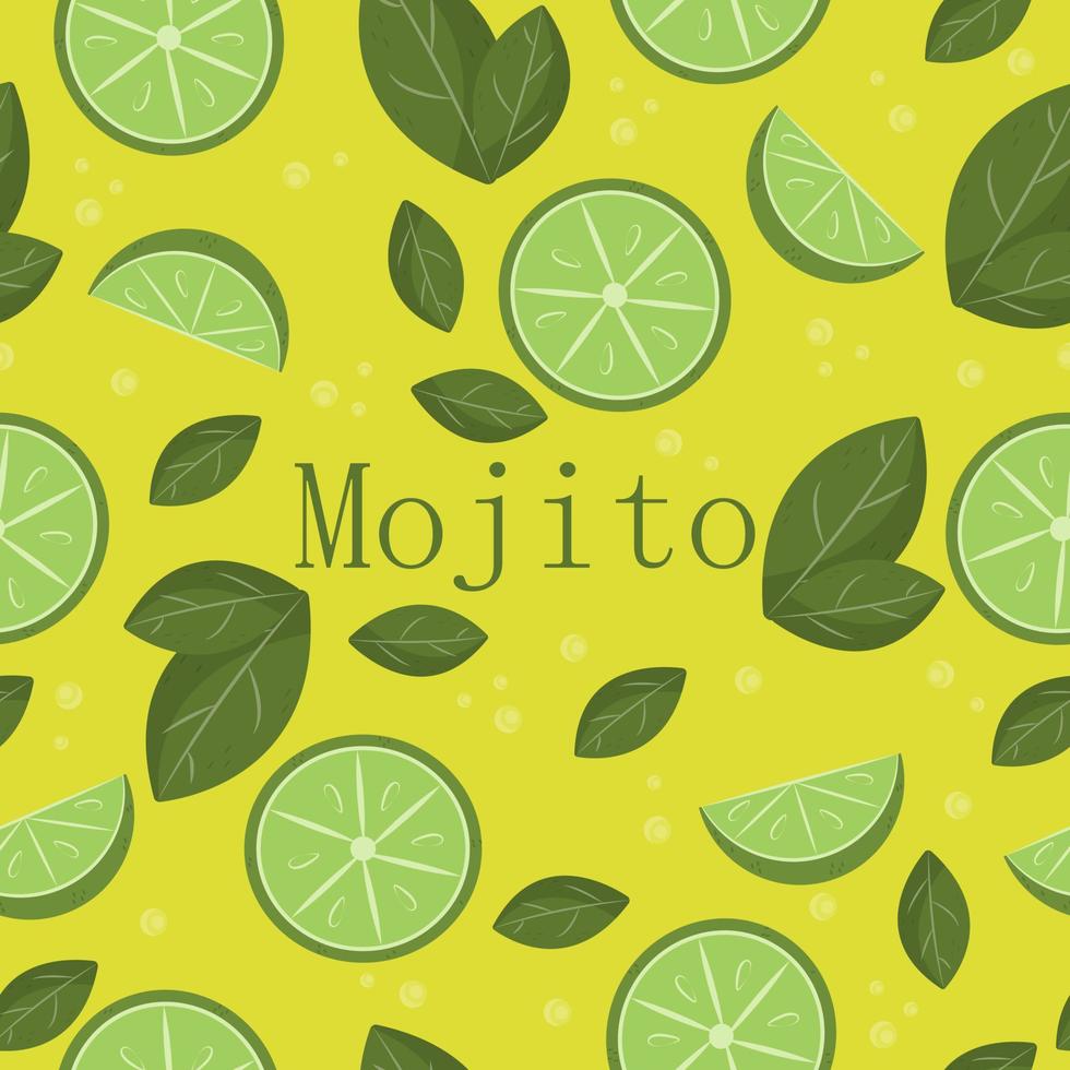 Seamless pattern with Cuban alcoholic drink mojito based on rum with mint and lime. vector