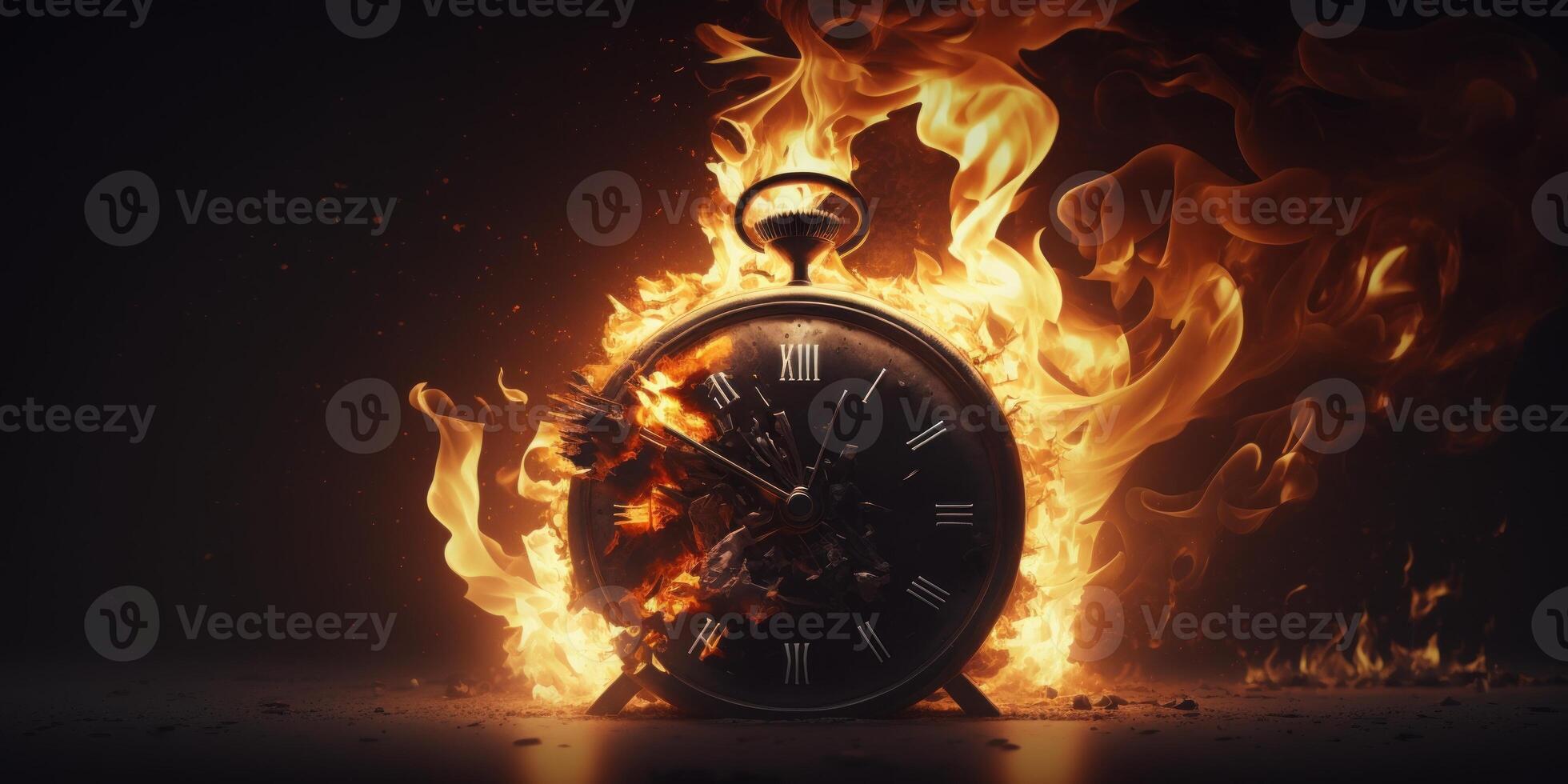 Time crunch, Burning clock working overtime to finish work,Shopping time clock for last minute offer. photo