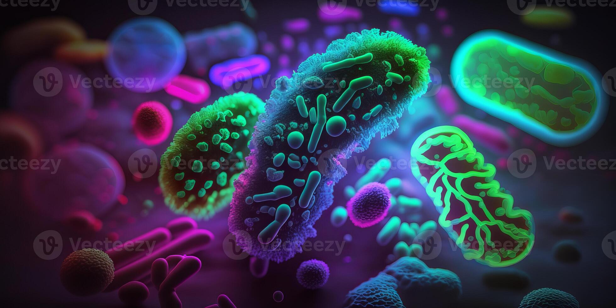 Bacteria cells under microscope background, Bacteria disease epidemic. photo