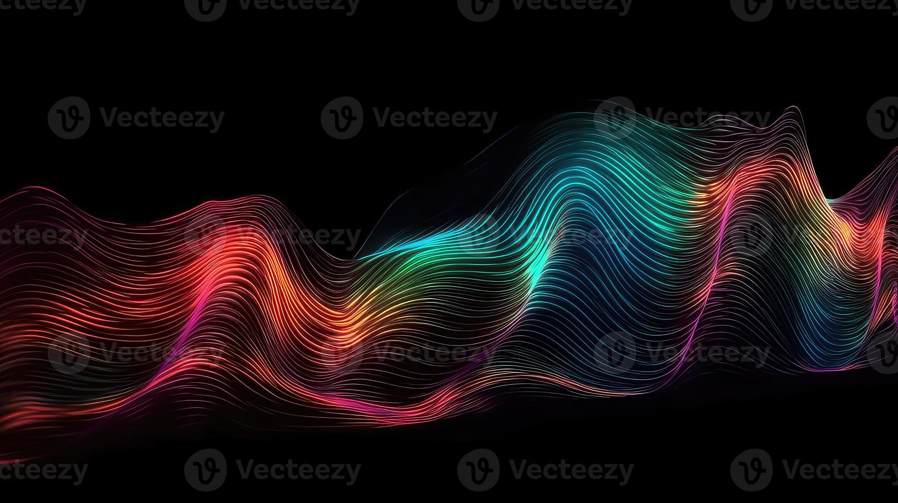 Abstract fluid 3d render holographic iridescent neon curved wave in motion dark background. photo