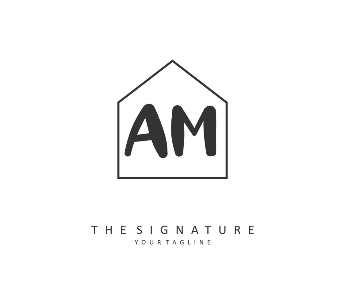 A M AM Initial letter handwriting and  signature logo. A concept handwriting initial logo with template element. vector