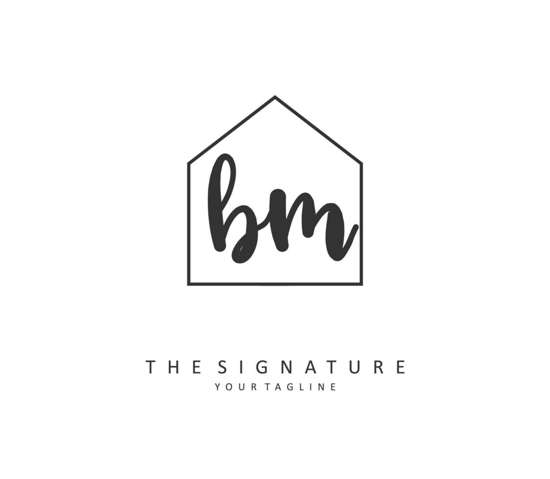 B M BM Initial letter handwriting and  signature logo. A concept handwriting initial logo with template element. vector