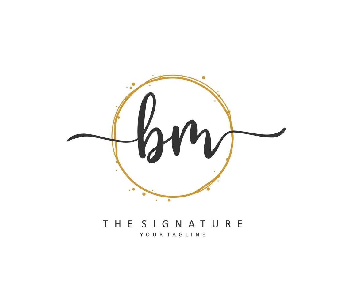 B M BM Initial letter handwriting and  signature logo. A concept handwriting initial logo with template element. vector