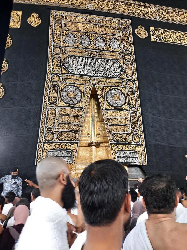 Mecca, Saudi Arabia, March 2023 - Beautiful view of the Kaaba and the entrance to the Kaaba in the Masjid Al Haram in Mecca. photo