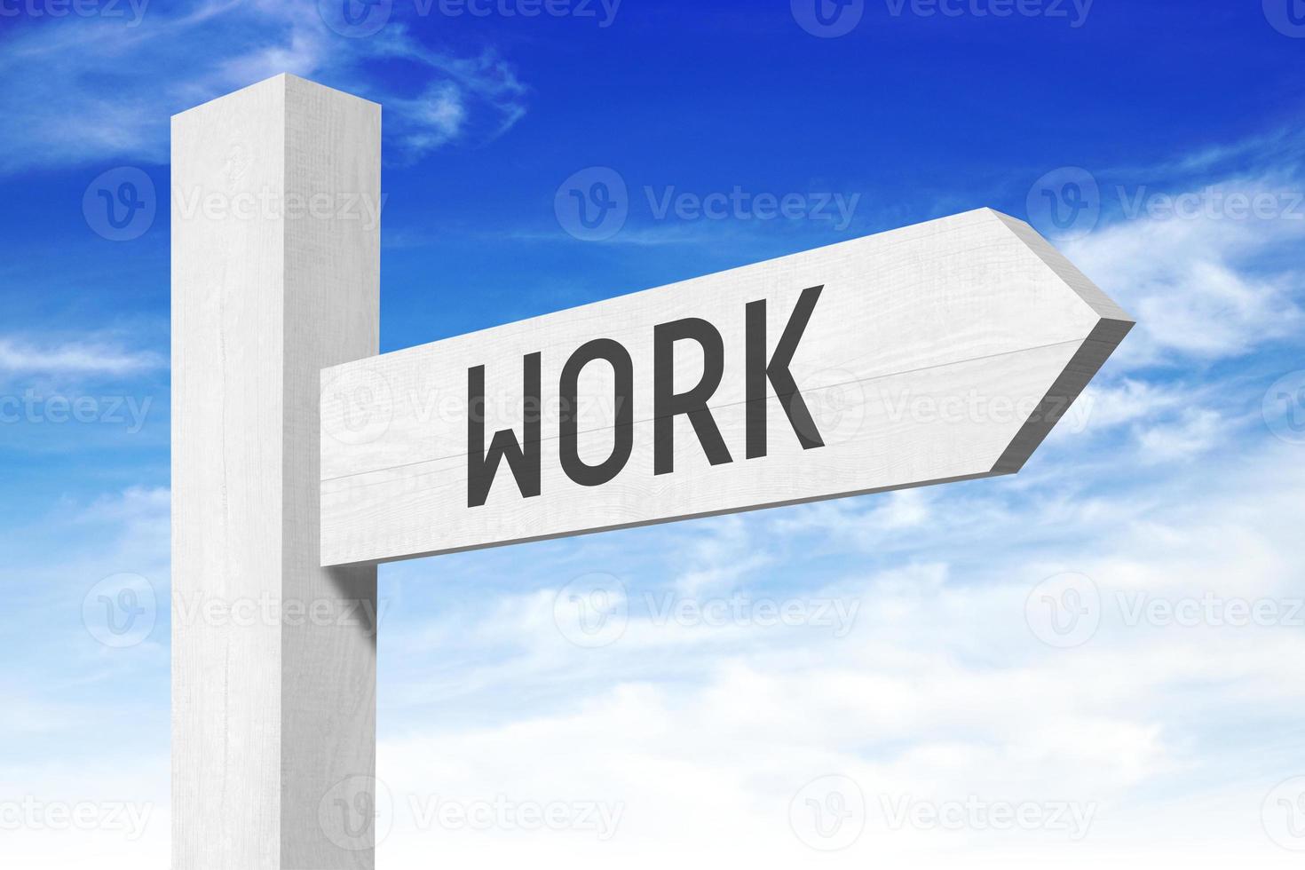 Work - White Wooden Signpost with one Arrow photo