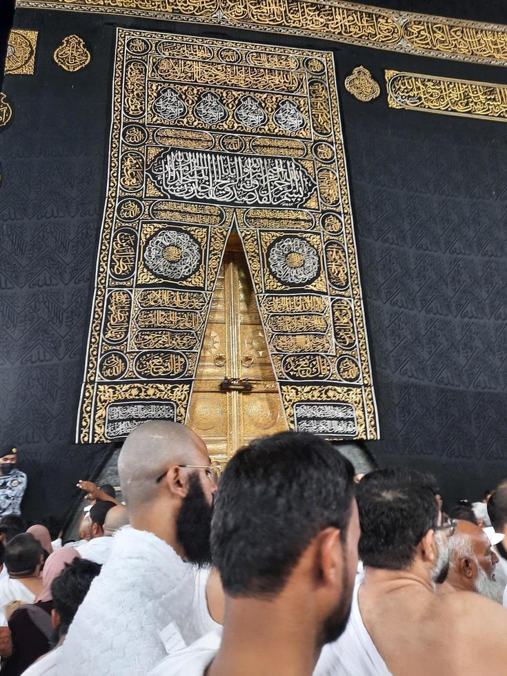 Mecca, Saudi Arabia, March 2023 - Beautiful view of the Kaaba and the entrance to the Kaaba in the Masjid Al Haram in Mecca. photo