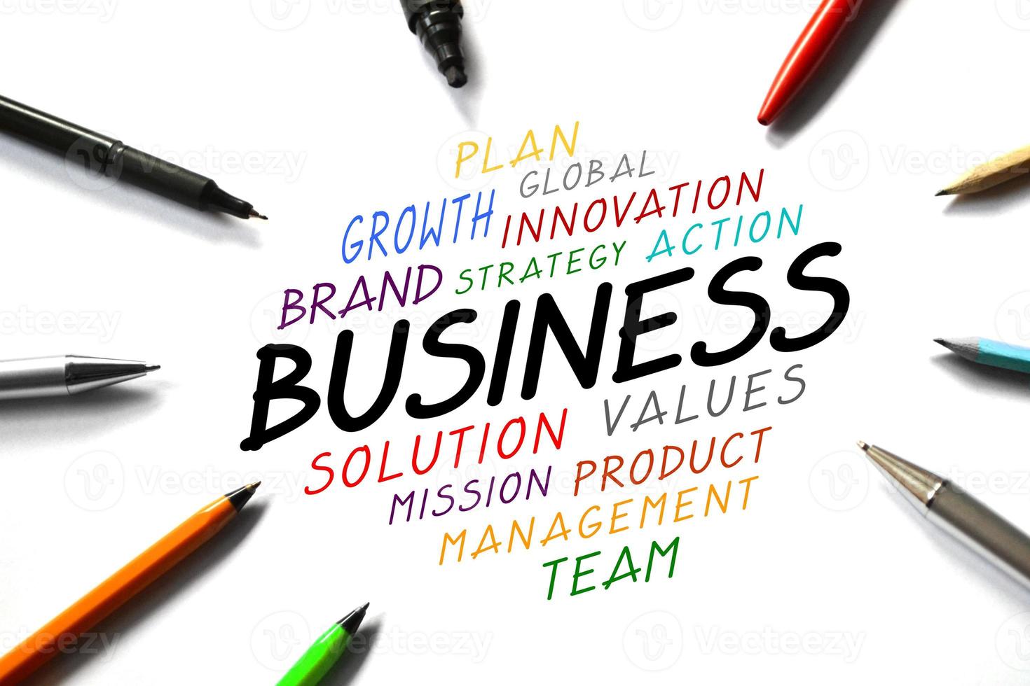 Business Word and Pens on White Background photo