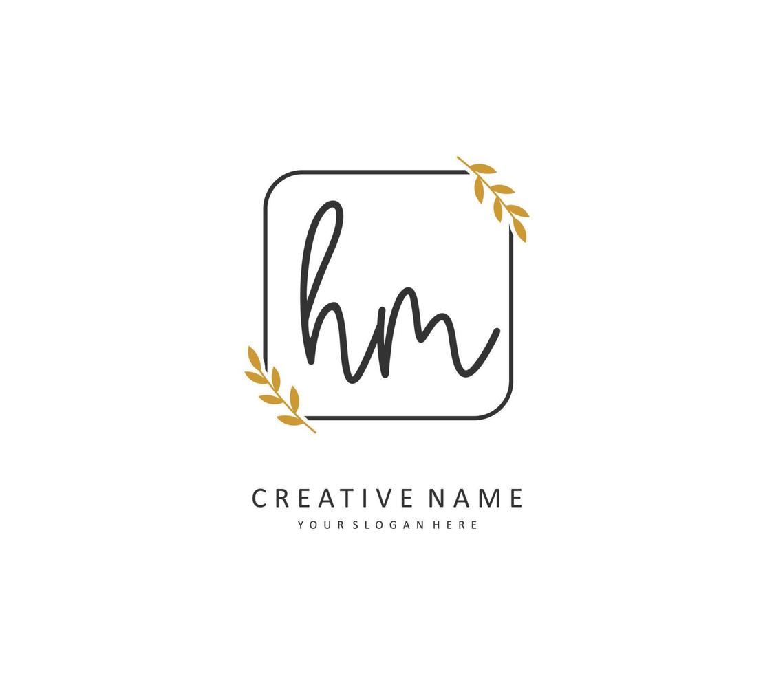 H M HM Initial letter handwriting and  signature logo. A concept handwriting initial logo with template element. vector