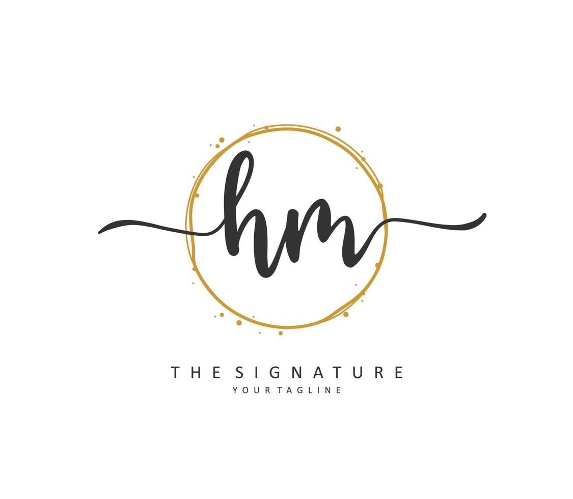 H M HM Initial letter handwriting and  signature logo. A concept handwriting initial logo with template element. vector