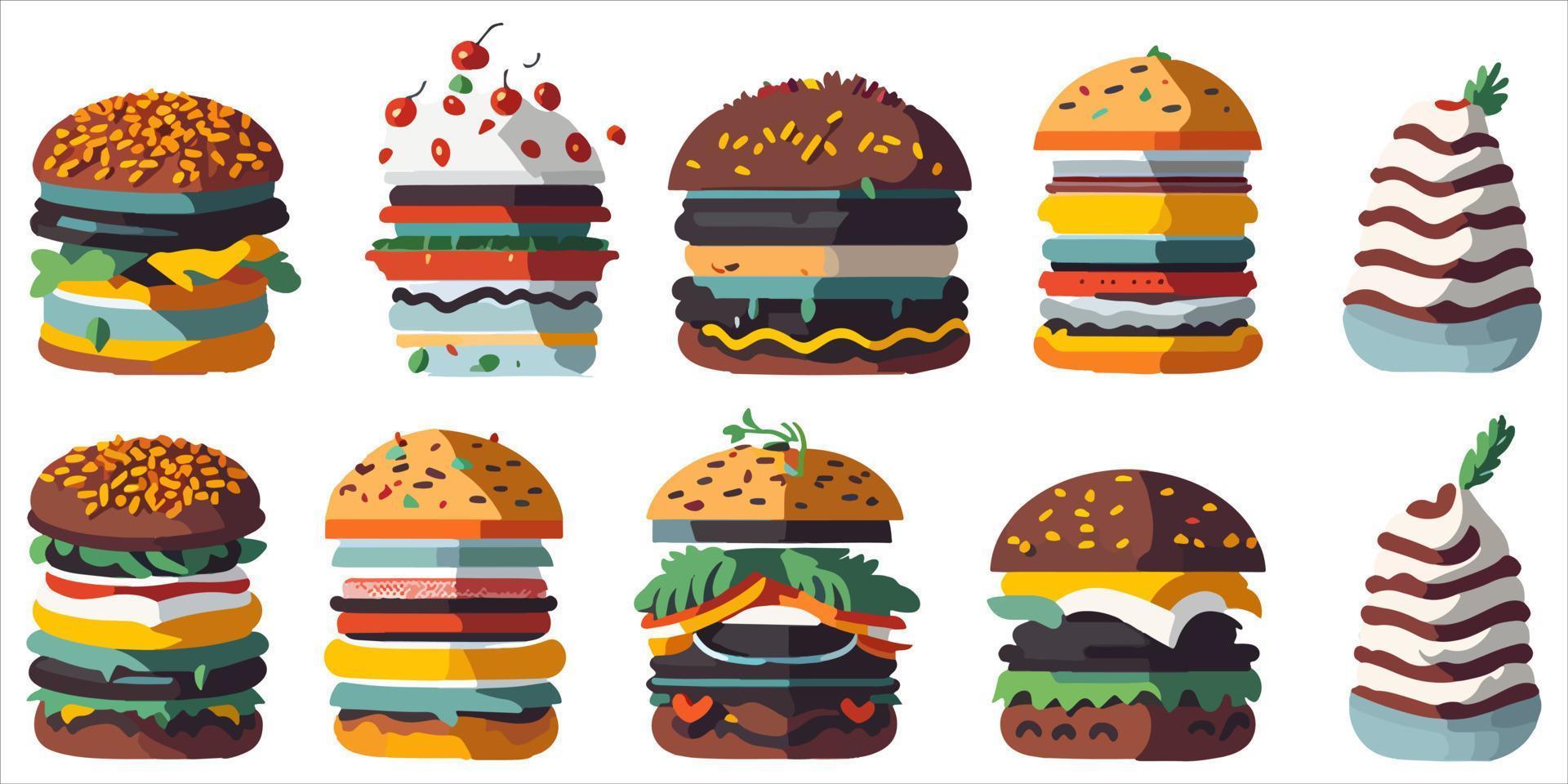 Vector Illustration of Bacon and Cheese Burgers