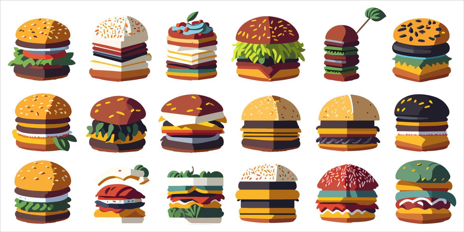 Collection of Vector Graphics of Fast Food Burgers