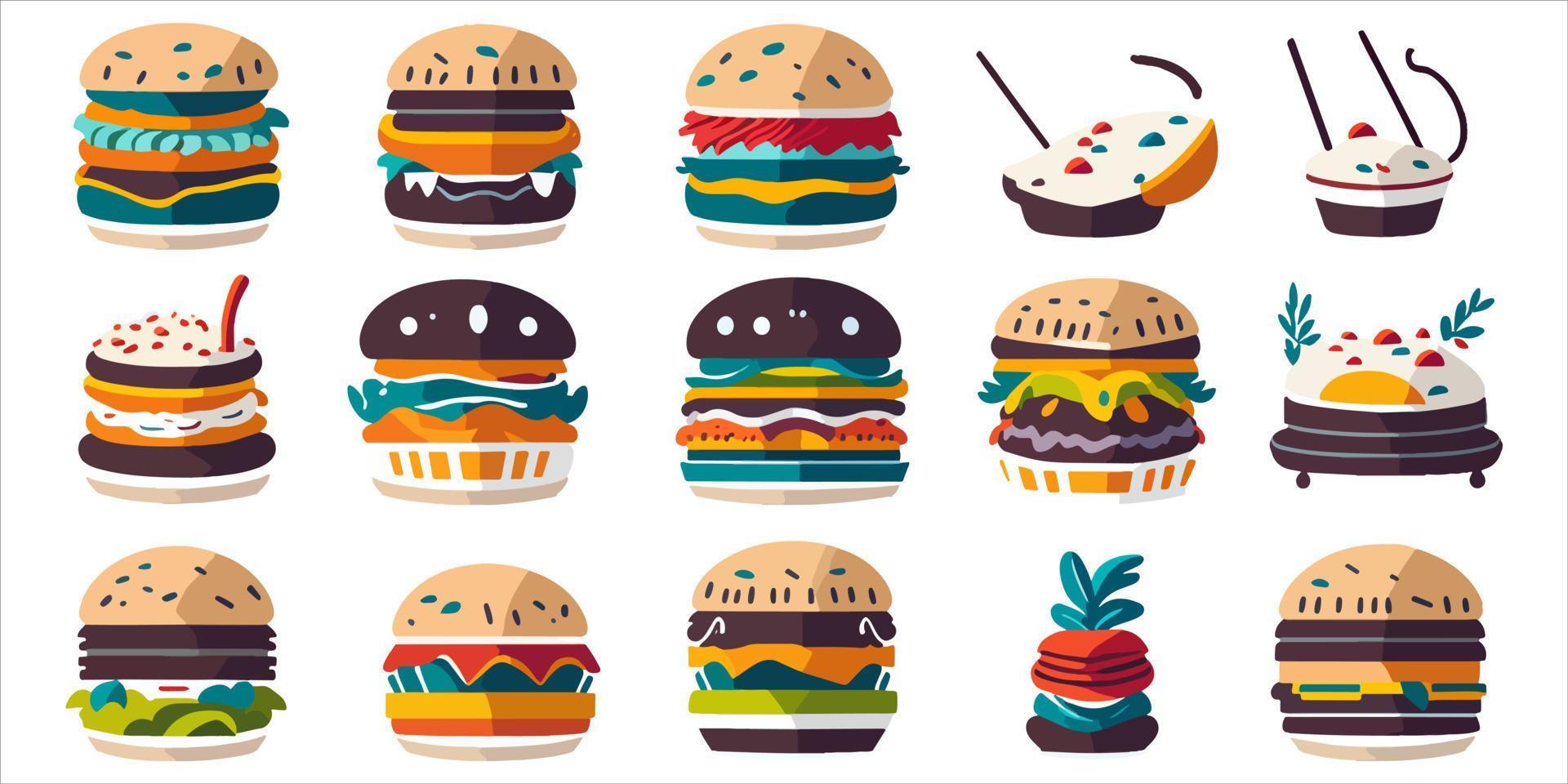 Cookery Icons of Mouthwatering Burgers vector