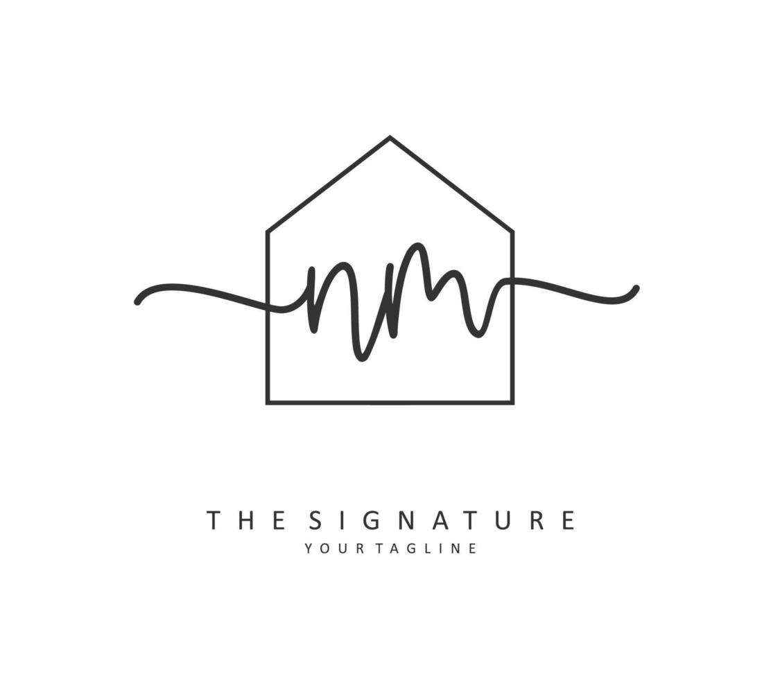 N M NM Initial letter handwriting and  signature logo. A concept handwriting initial logo with template element. vector
