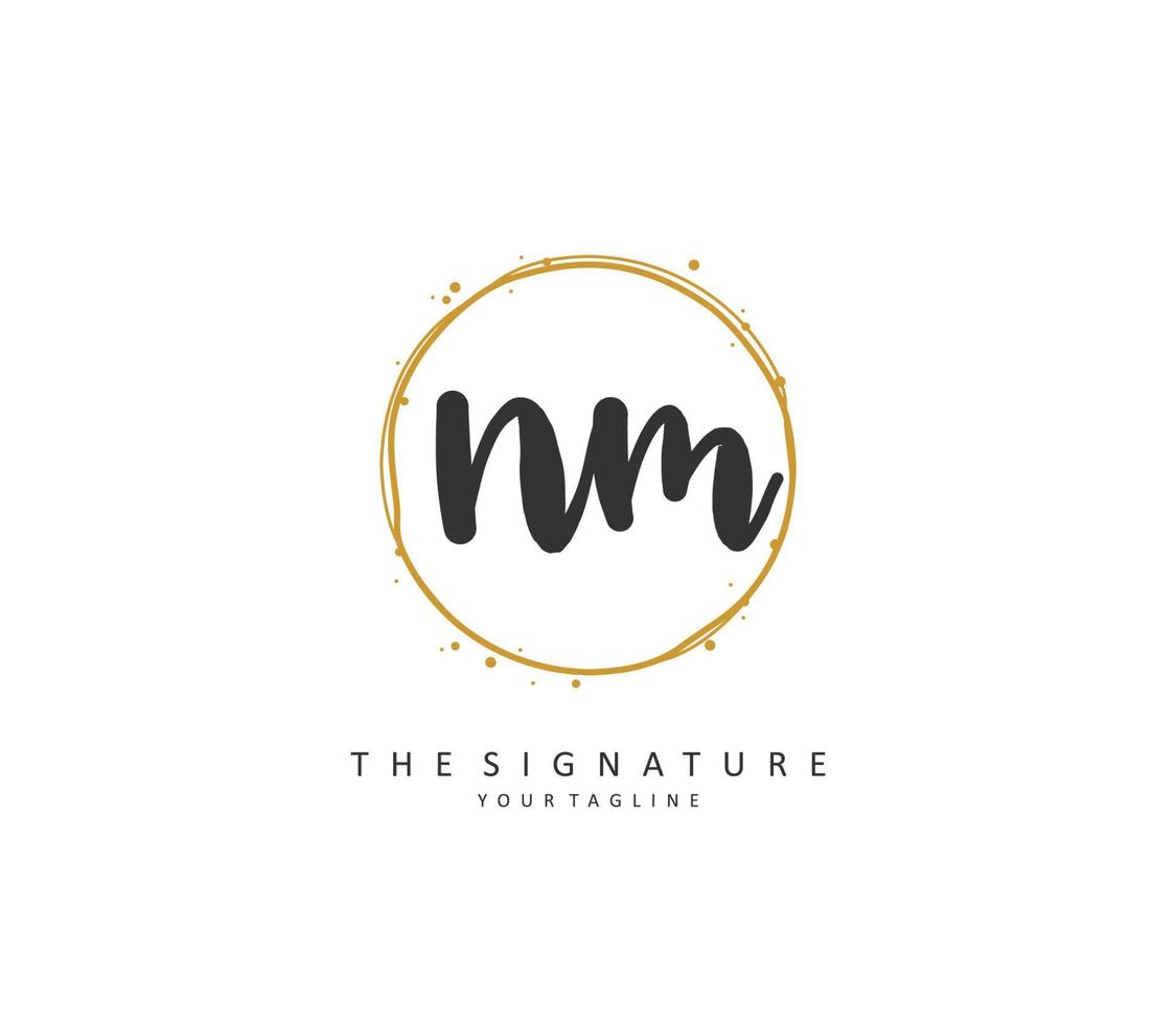 N M NM Initial letter handwriting and  signature logo. A concept handwriting initial logo with template element. vector