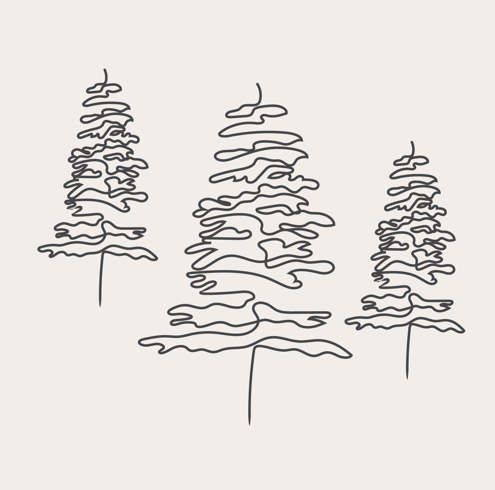 Minimalist Line Art, Landscape Outline Drawing, Illustration, Vector Design, Nature, Pine Tree, Woods