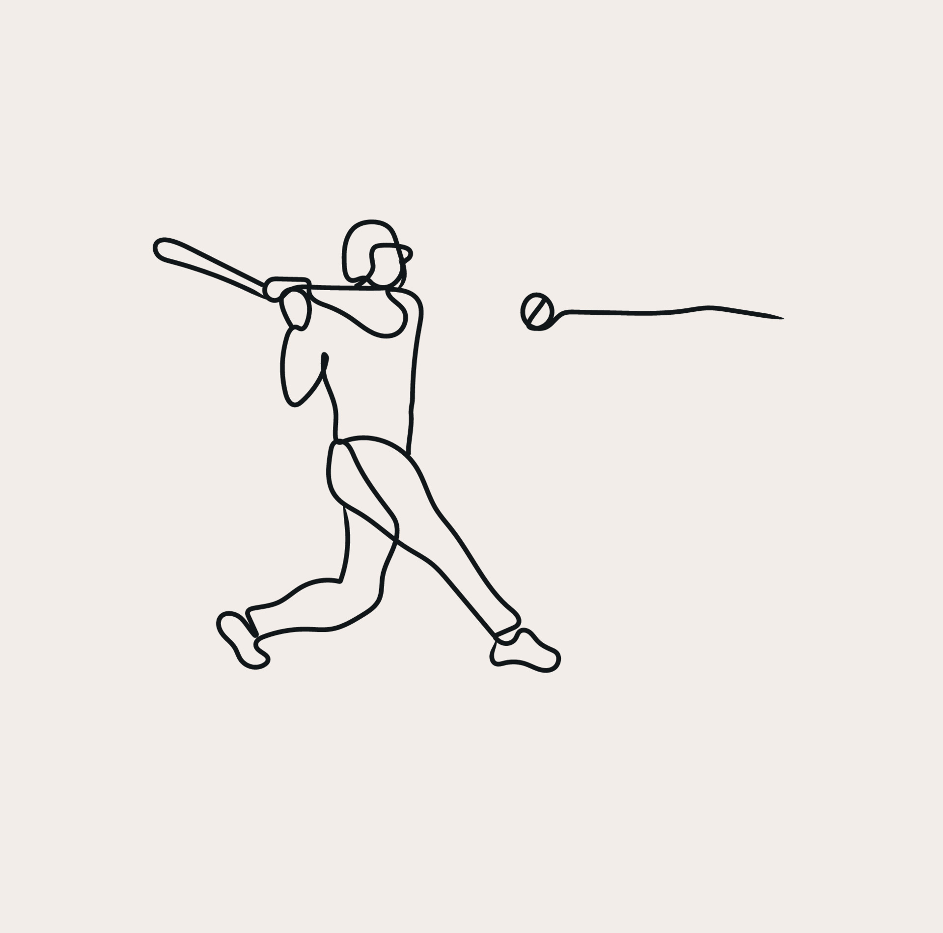 Minimalist Baseball Player Line art, Sport Athlete Player, Outline