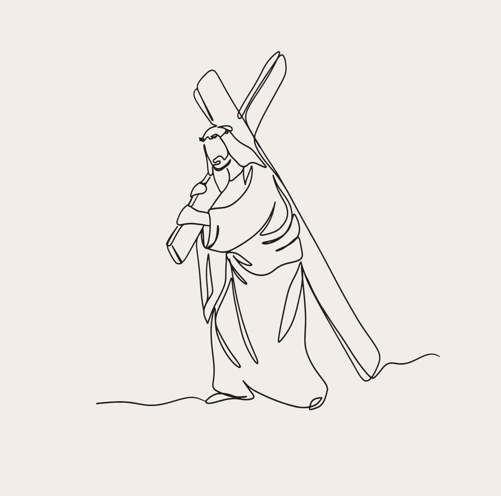 Minimalist Christian Line Art, Religious Illustration, Simple Sketch Jesus , Biblical  Faith Outline Drawing vector
