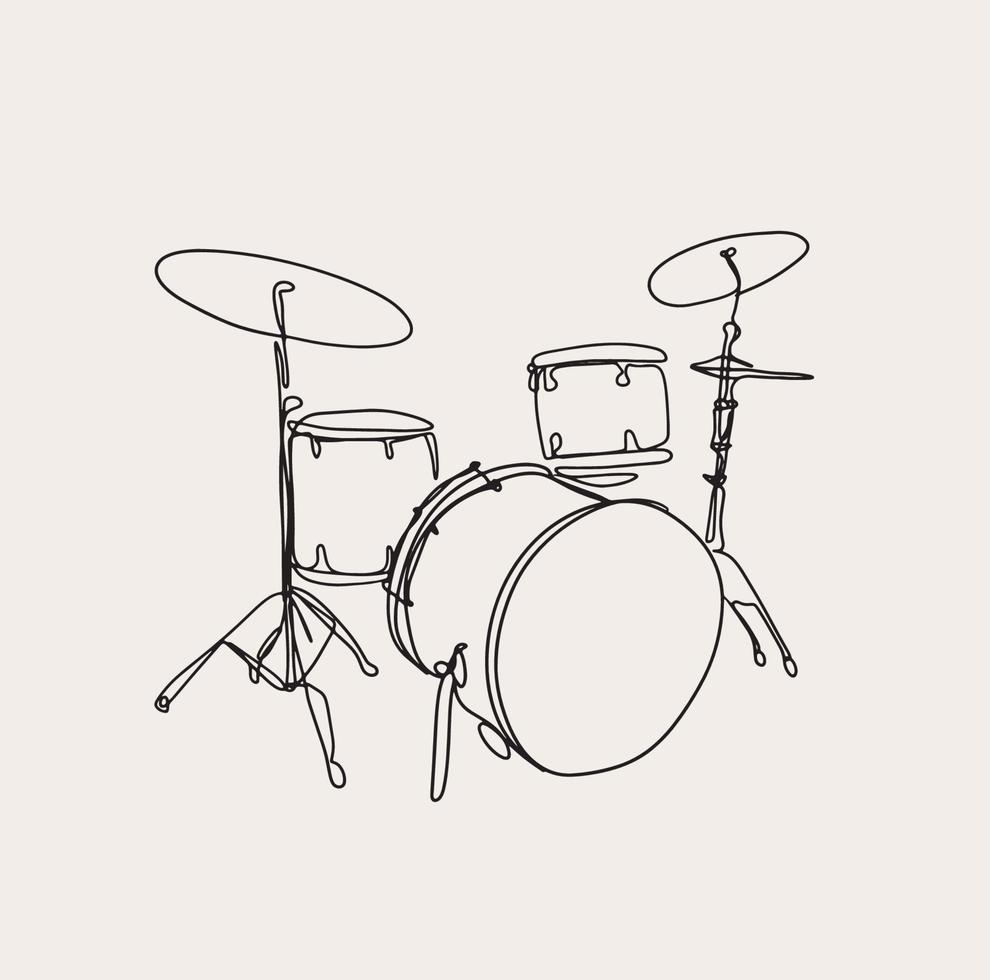 Minimalist Drums Line art, Music Simple Sketch, Musical Outline Drawing, Vector