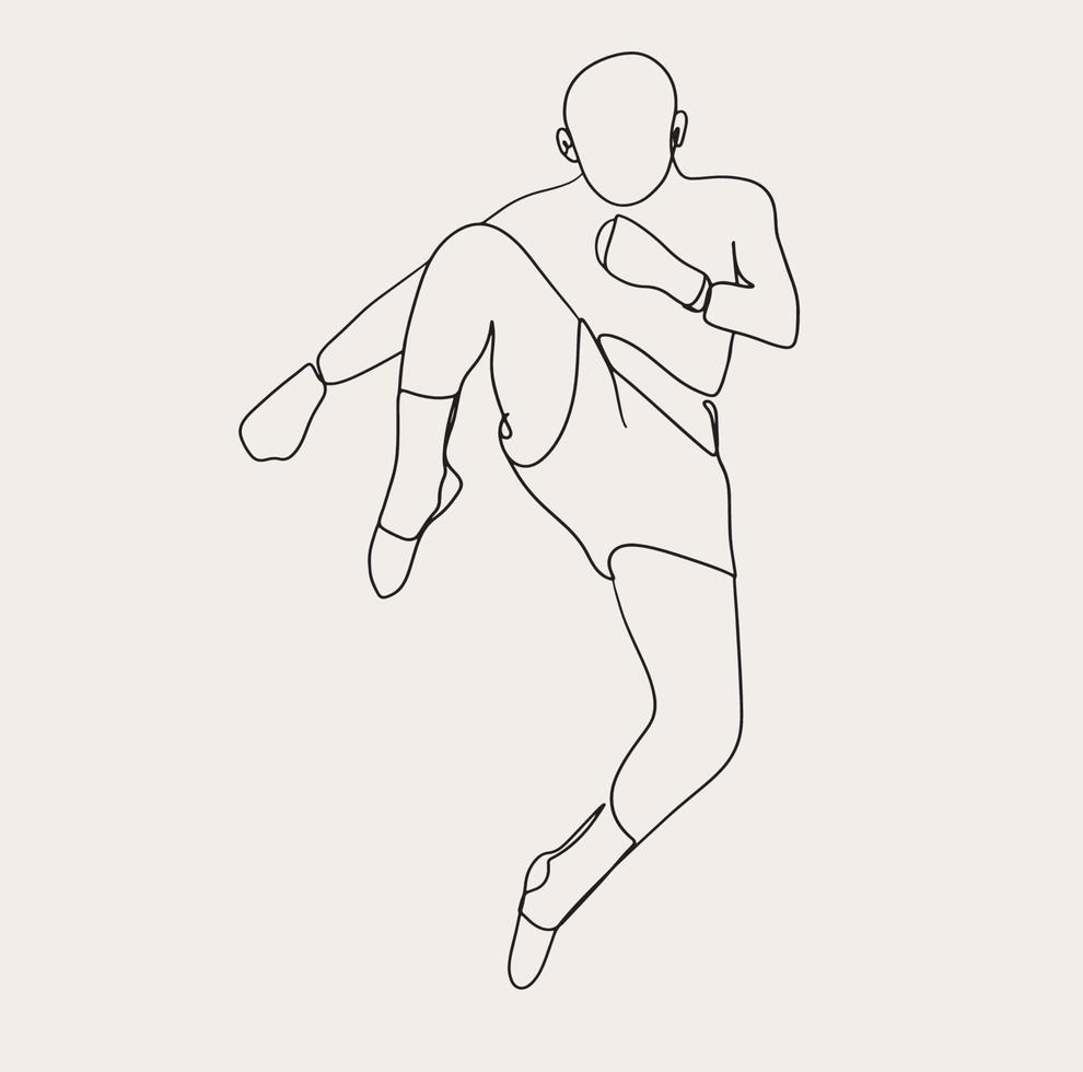 Minimalist Kick Boxing line art, Extreme Box Sport , Men Boxer Athlete Simple Sketch vector