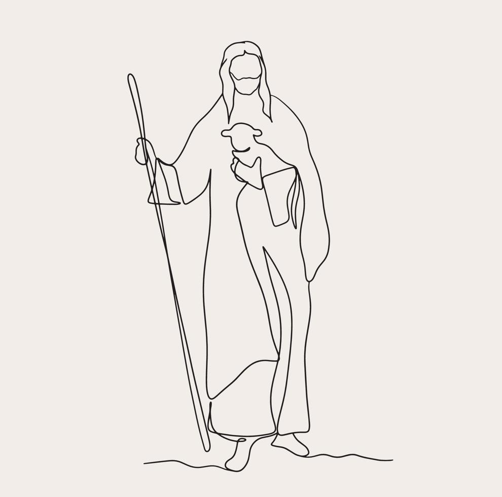 minimalista cristiano línea arte, religioso ilustración, sencillo bosquejo Jesús , bíblico fe contorno dibujo vector