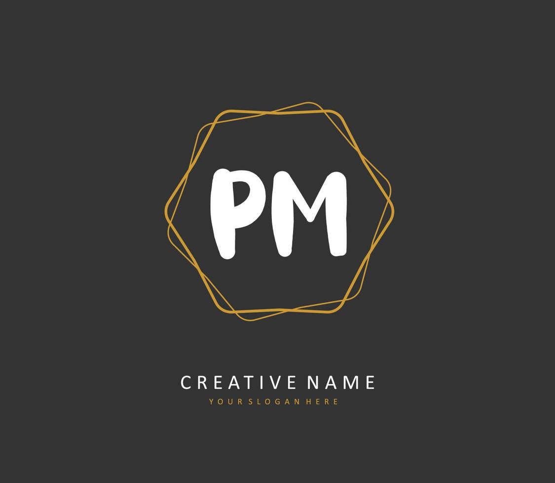 P M PM Initial letter handwriting and  signature logo. A concept handwriting initial logo with template element. vector