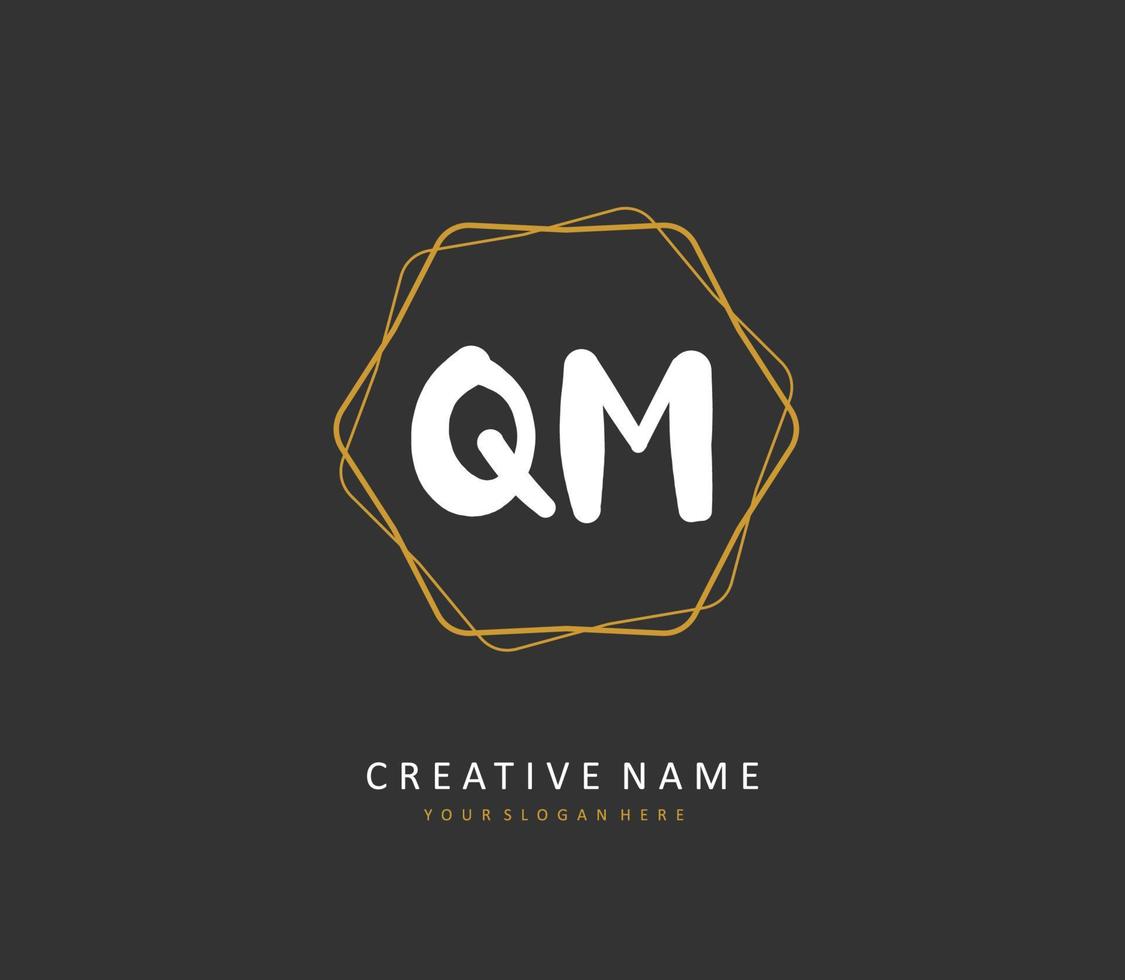 Q M QM Initial letter handwriting and  signature logo. A concept handwriting initial logo with template element. vector