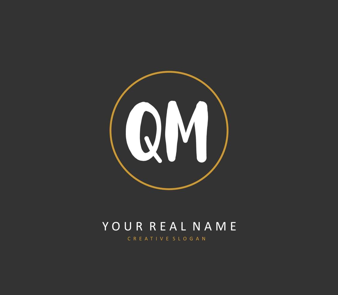 Q M QM Initial letter handwriting and  signature logo. A concept handwriting initial logo with template element. vector