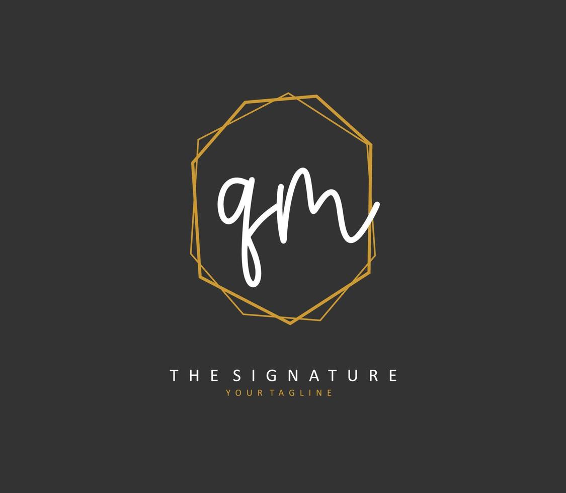 Q M QM Initial letter handwriting and  signature logo. A concept handwriting initial logo with template element. vector