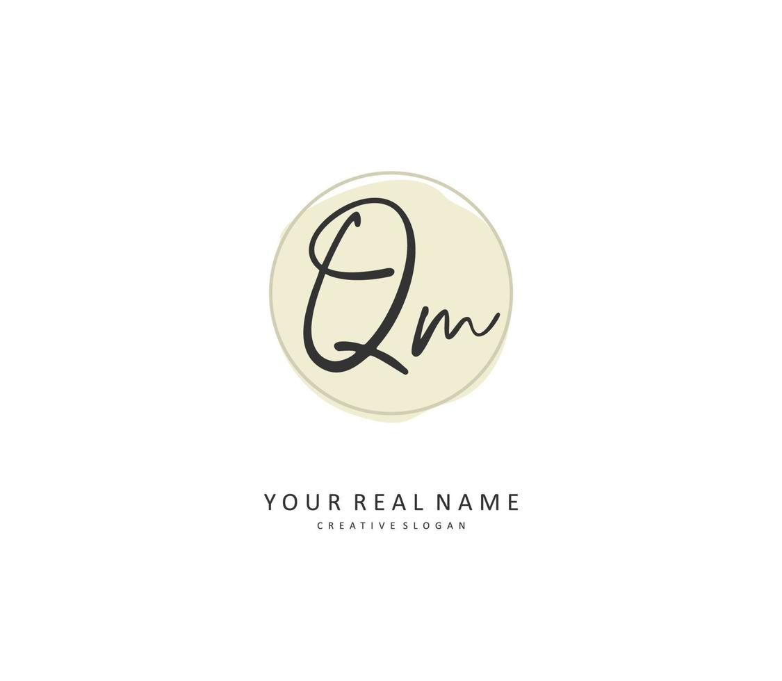 Q M QM Initial letter handwriting and  signature logo. A concept handwriting initial logo with template element. vector