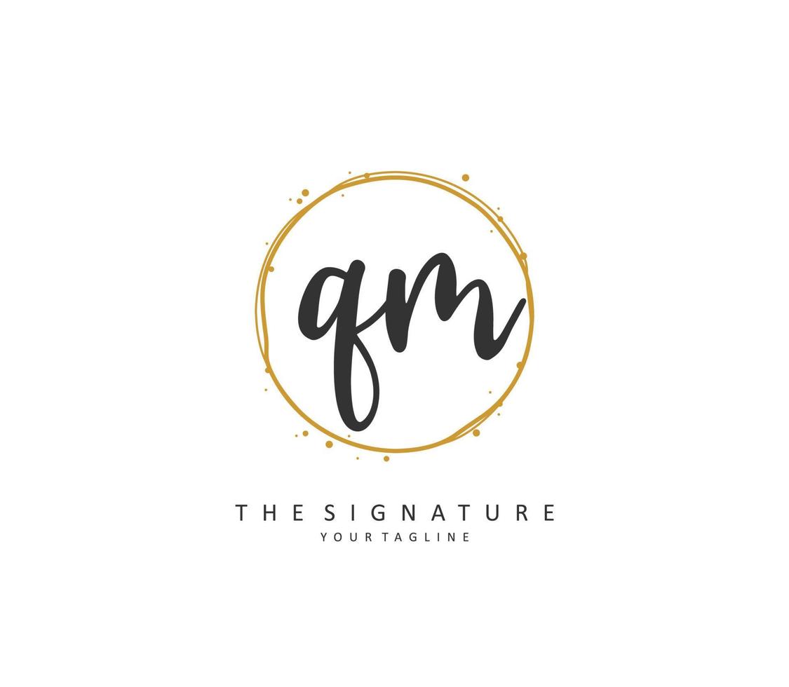 Q M QM Initial letter handwriting and  signature logo. A concept handwriting initial logo with template element. vector