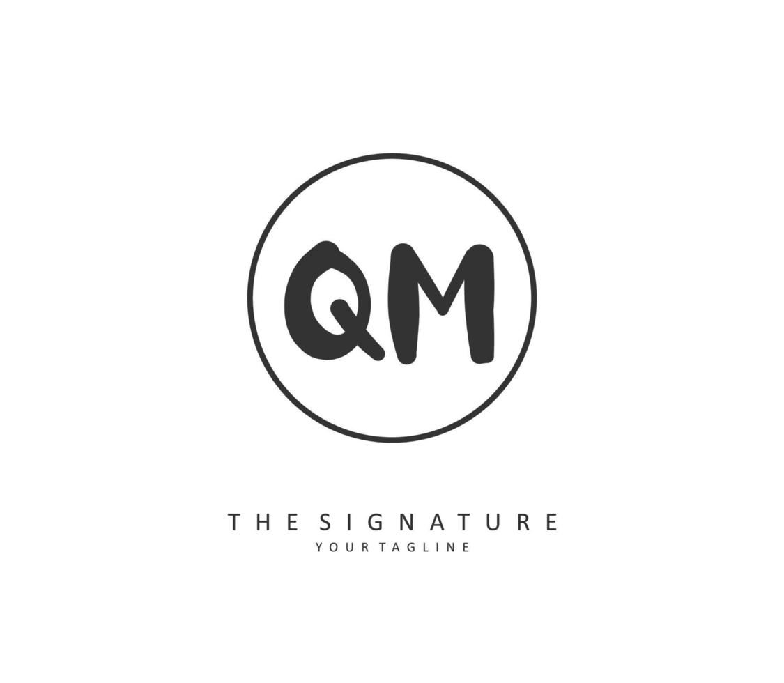 Q M QM Initial letter handwriting and  signature logo. A concept handwriting initial logo with template element. vector