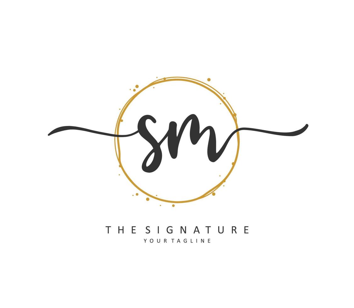 S M SM Initial letter handwriting and  signature logo. A concept handwriting initial logo with template element. vector