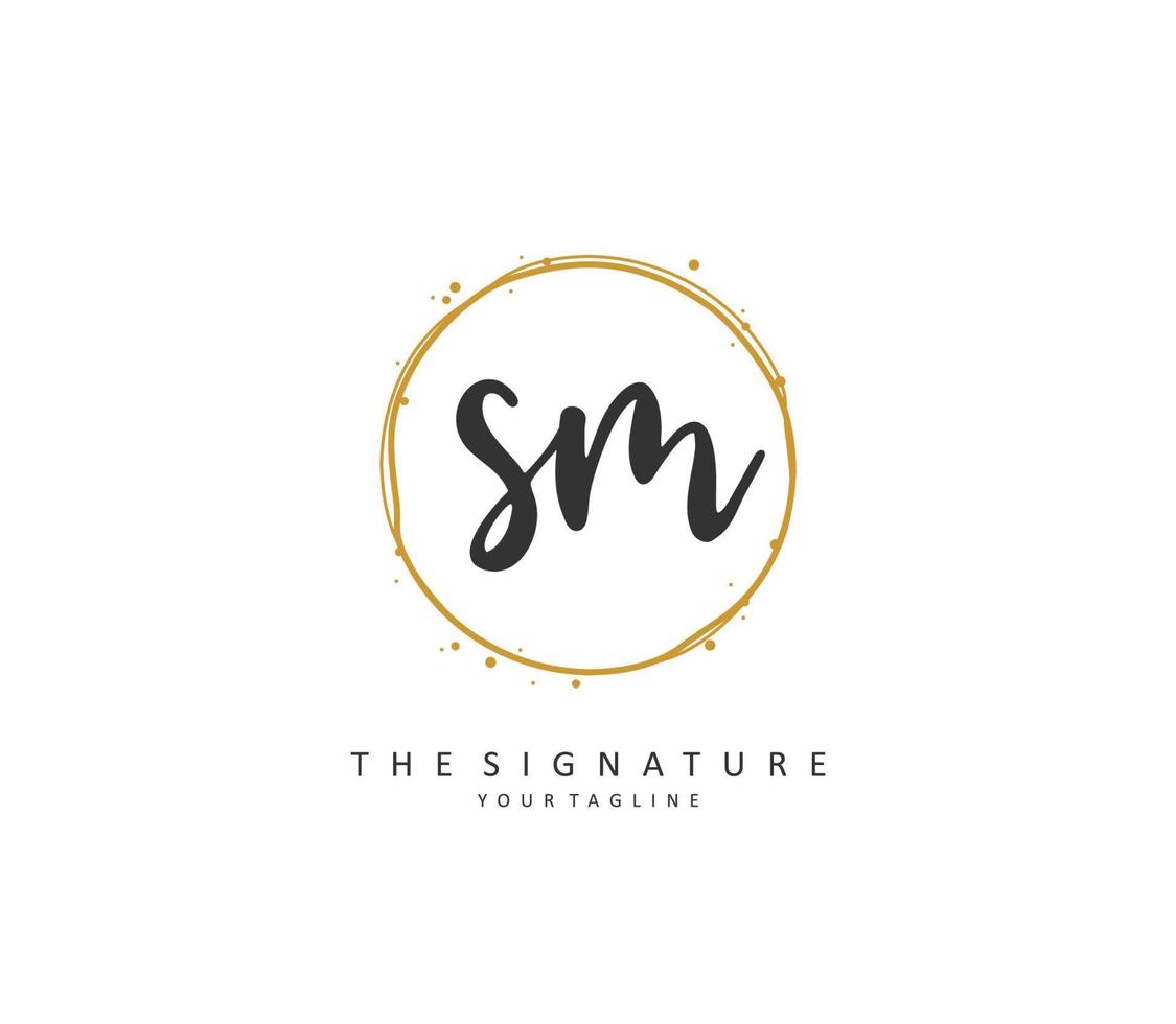 S M SM Initial letter handwriting and  signature logo. A concept handwriting initial logo with template element. vector