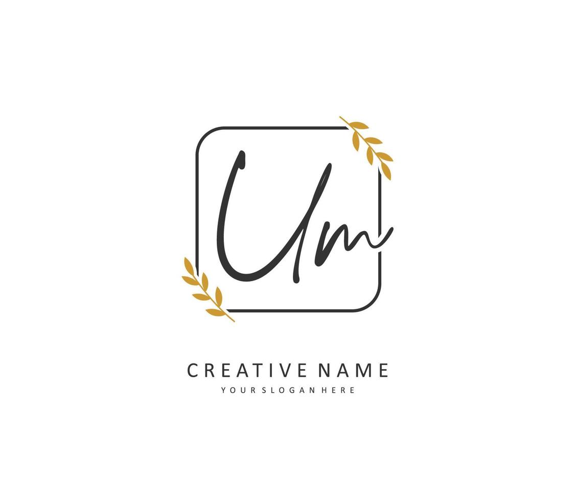 U M UM Initial letter handwriting and  signature logo. A concept handwriting initial logo with template element. vector