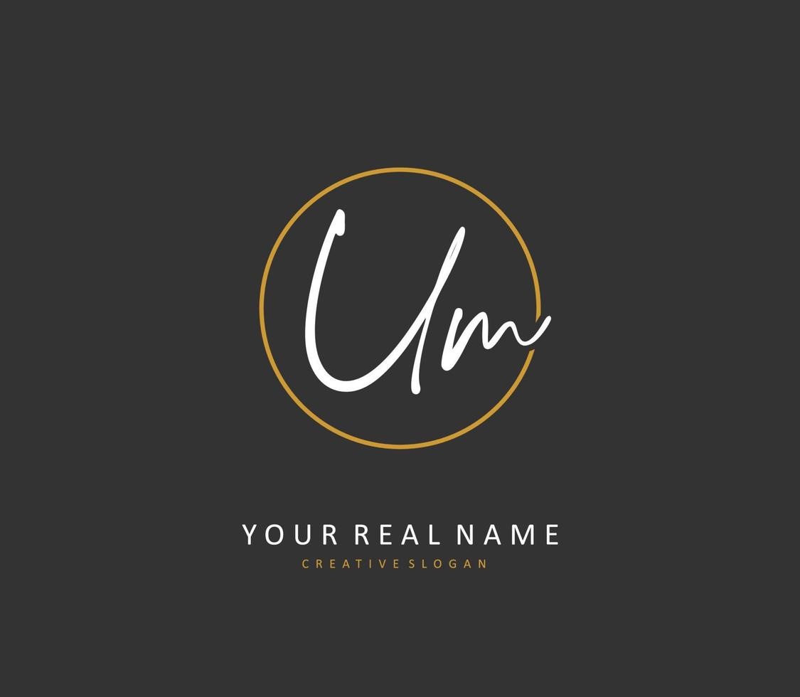 U M UM Initial letter handwriting and  signature logo. A concept handwriting initial logo with template element. vector