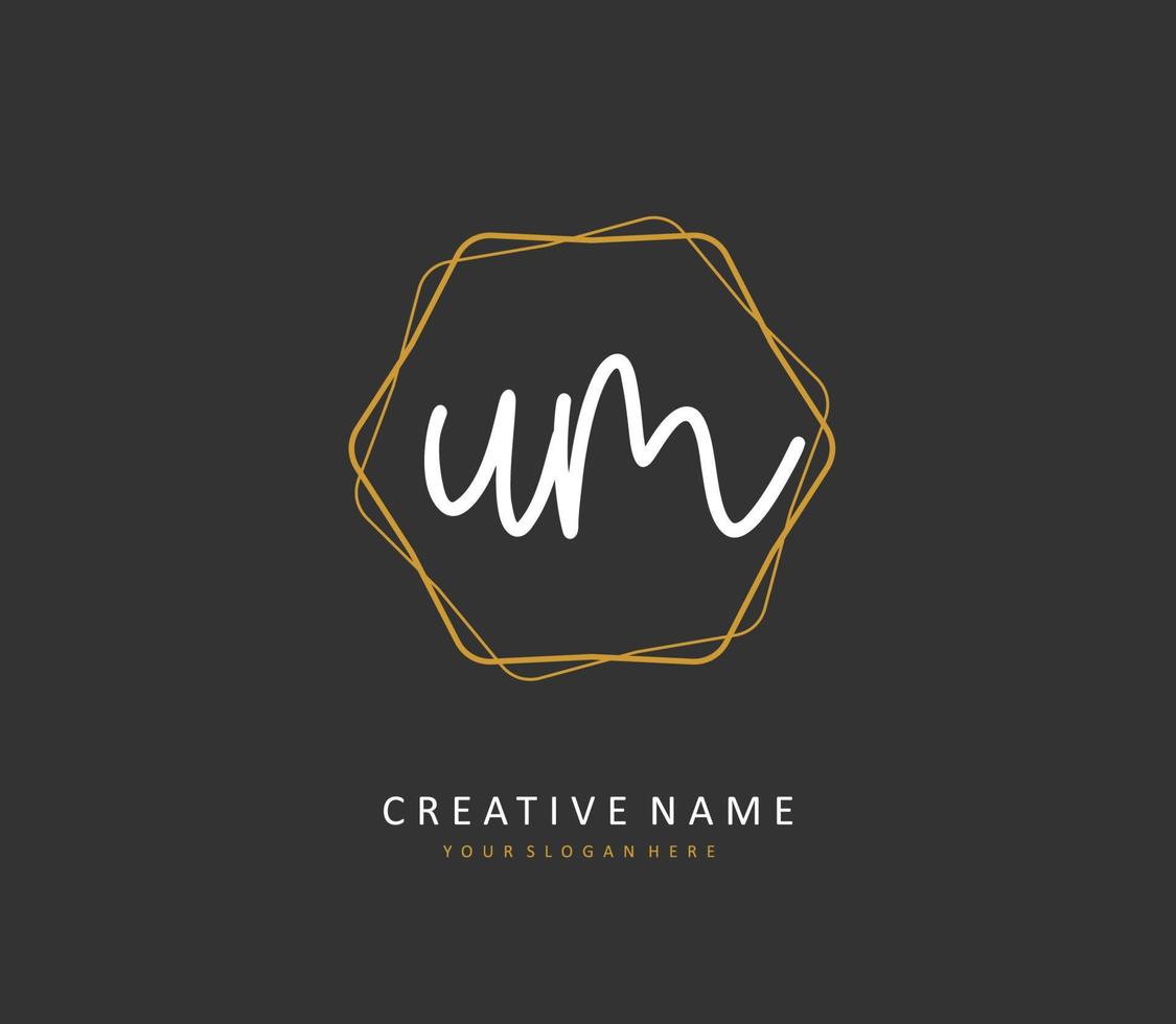 U M UM Initial letter handwriting and  signature logo. A concept handwriting initial logo with template element. vector