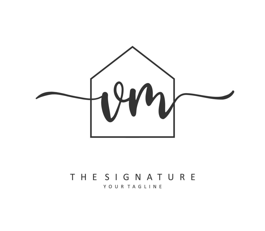 V M VM Initial letter handwriting and  signature logo. A concept handwriting initial logo with template element. vector