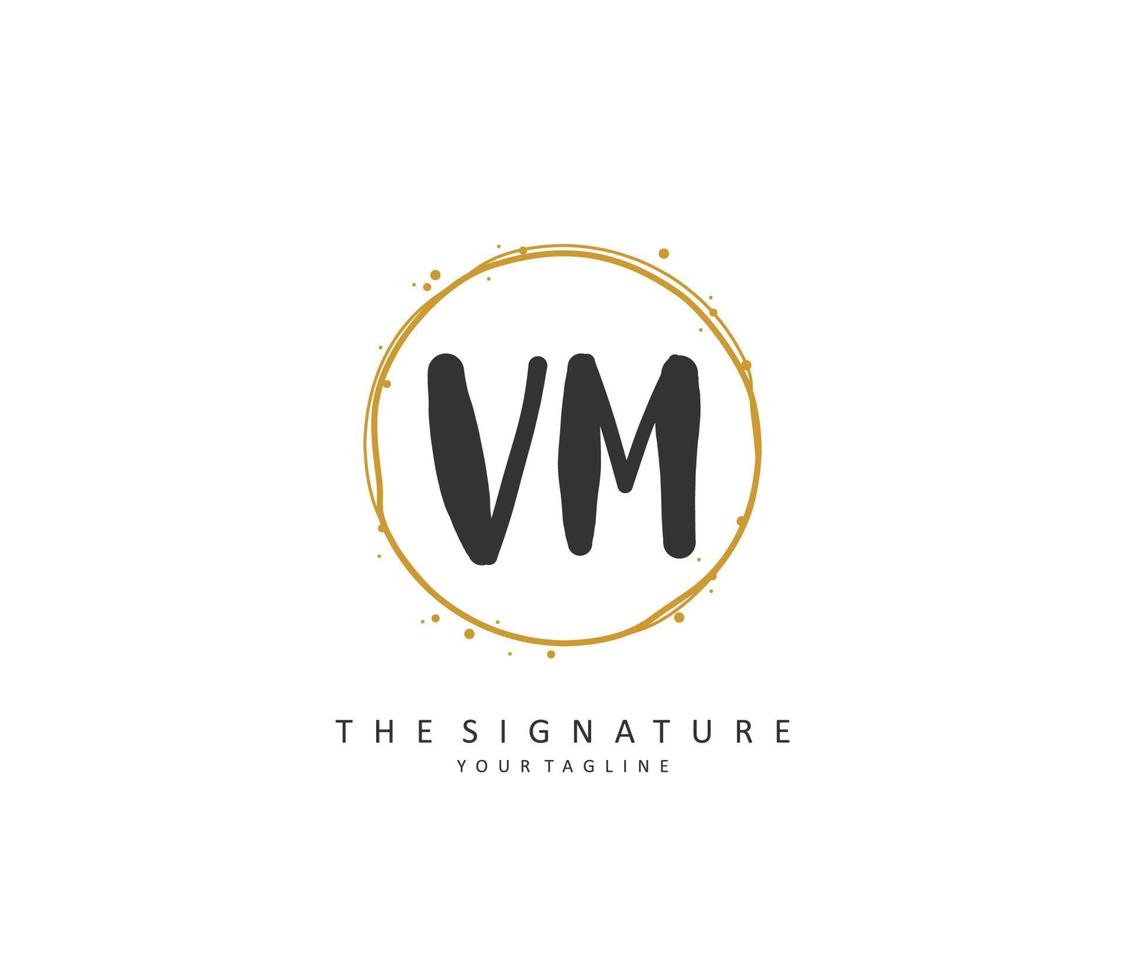 V M VM Initial letter handwriting and  signature logo. A concept handwriting initial logo with template element. vector