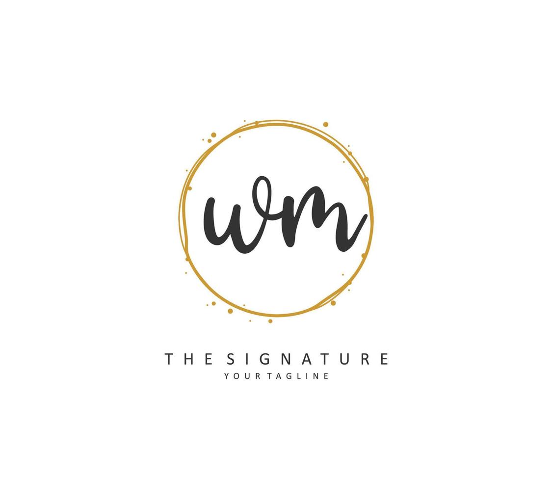 W M WM Initial letter handwriting and  signature logo. A concept handwriting initial logo with template element. vector