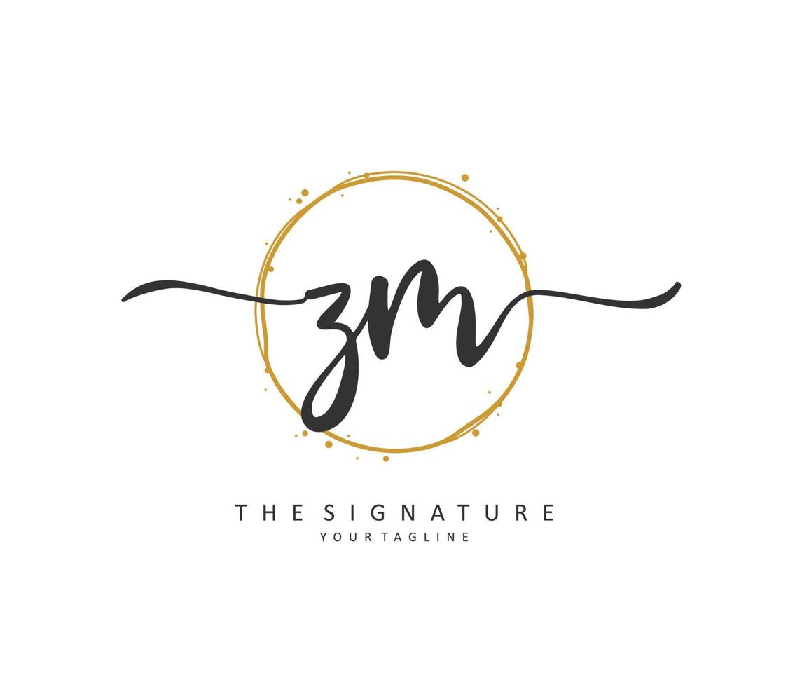 Z M ZM Initial letter handwriting and  signature logo. A concept handwriting initial logo with template element. vector
