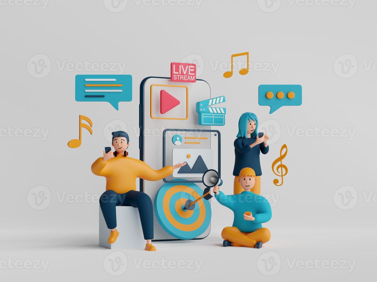 Content creating concept, Content creator making digital video for advertising and media marketing, vlog, 3d illustration. photo